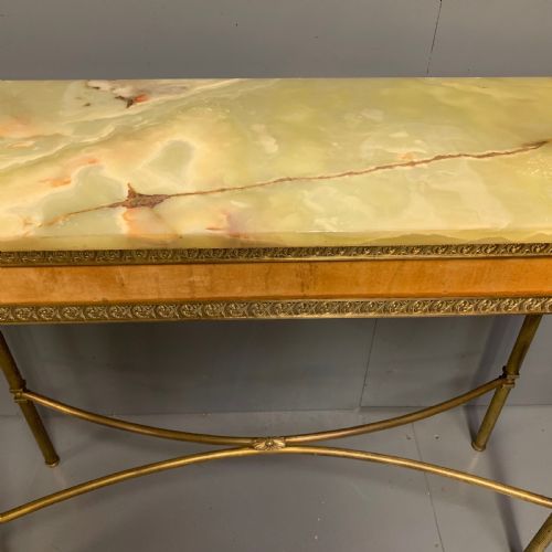 SLIM ALABASTER AND BRASS HALL CONSOLE TABLE - ADDITIONAL PHOTO 4