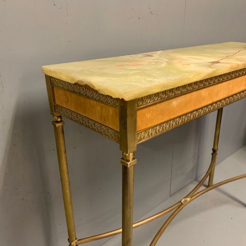 SLIM ALABASTER AND BRASS HALL CONSOLE TABLE - ADDITIONAL PHOTO 5
