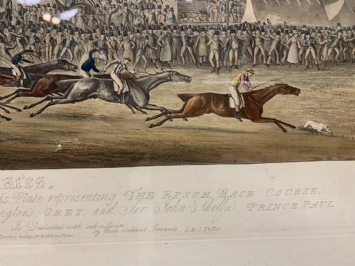 PAIR OF EPSOM RACING SPORTING PRINTS BY SJ FULLER 1819 IN MAPLE FRAMES - ADDITIONAL PHOTO 4