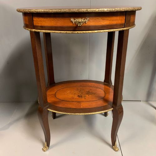 FRENCH OVAL SIDE TABLE WITH MARQUETRY BRASS - ADDITIONAL PHOTO 2