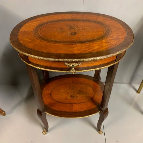 FRENCH OVAL SIDE TABLE WITH MARQUETRY BRASS - ADDITIONAL PHOTO 3