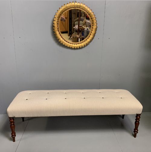PAIR OF 5' REGENCY BUTTONED LONG STOOLS IN A TICKING STRIPE - ADDITIONAL PHOTO 7