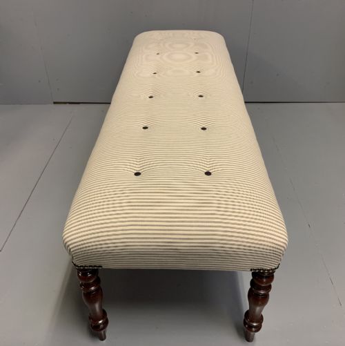 FULLY RESTORED 5' REGENCY LONG STOOL IN BUTTONED TICKING - ADDITIONAL PHOTO 1