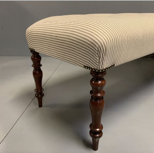 FULLY RESTORED 5' REGENCY LONG STOOL IN BUTTONED TICKING - ADDITIONAL PHOTO 5