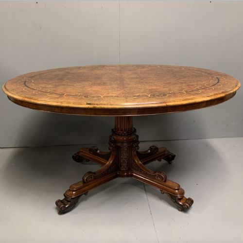 outstanding bur walnut and marquetry centre table - CATEGORY: ANTIQUE TABLES - DATED 19TH CENTURY
