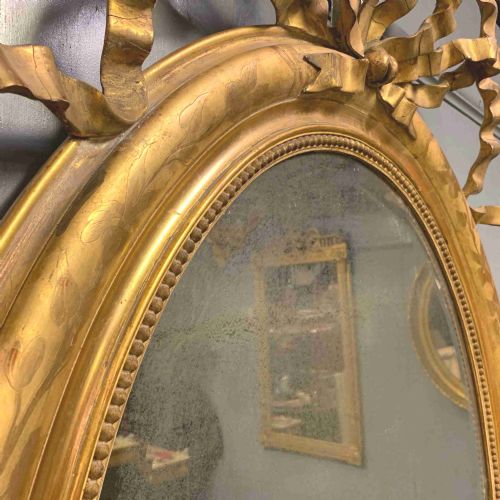4' X 3' LARGE FRENCH OVAL GILT MIRROR WITH RIBBONS - ADDITIONAL PHOTO 5