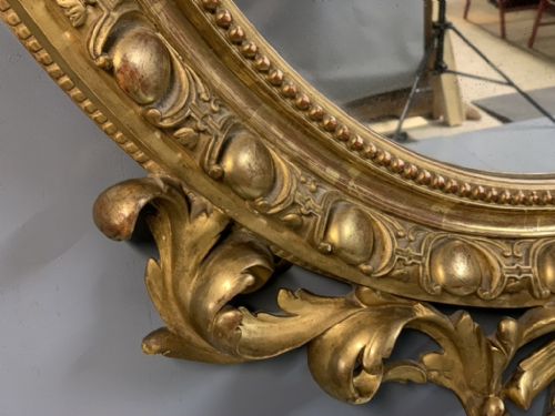 LARGE FRENCH OVAL GILT MIRROR WITH ORIGINAL GLASS 139CM - ADDITIONAL PHOTO 9