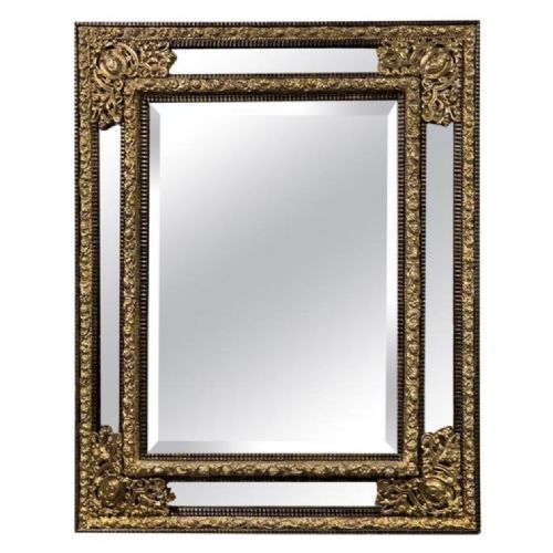 large c19th french repousse cushion frame mirror - CATEGORY: ANTIQUE MIRRORS - DATED 19TH CENTURY