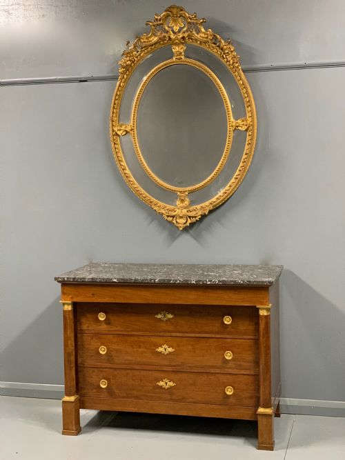 FRENCH EMPIRE COMMODE WITH MARBLE TOP AND BRASSES - ADDITIONAL PHOTO 1