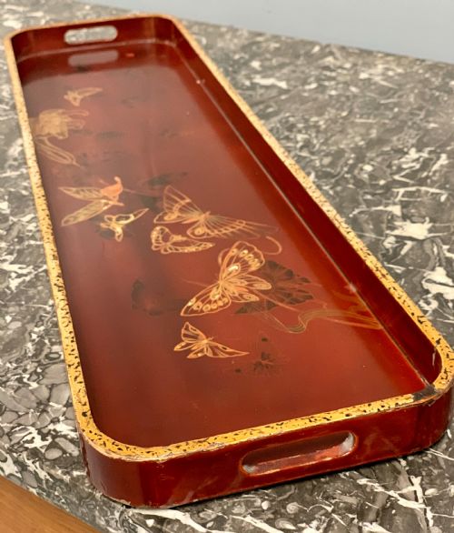 chinese export red lacquered and gilt butterfly drinks tray - CATEGORY: ANTIQUE MISCELLANEOUS - DATED 1900