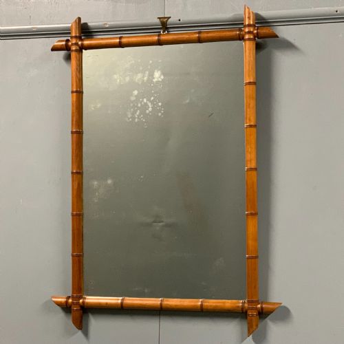 LARGE FRENCH FAUX BAMBOO MIRROR WITH ORIGINAL GLASS - ADDITIONAL PHOTO 1