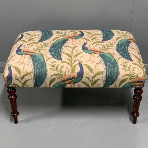 REGENCY CENTRE FOOTSTOOL WITH NEW PEACOCK UPHOLSTERY - ADDITIONAL PHOTO 2