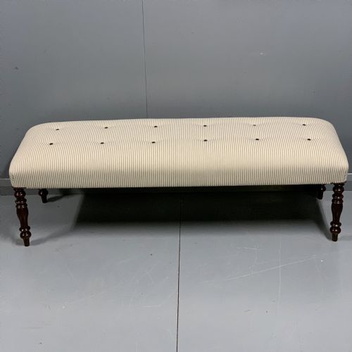 5' regency long stool in buttoned ticking - CATEGORY: ANTIQUE STOOLS - DATED REGENCY