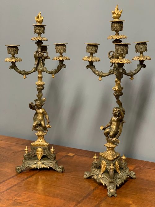 pair of c19th french gilt bronze candelabra - CATEGORY: ANTIQUE LIGHTING - DATED 19TH CENTURY
