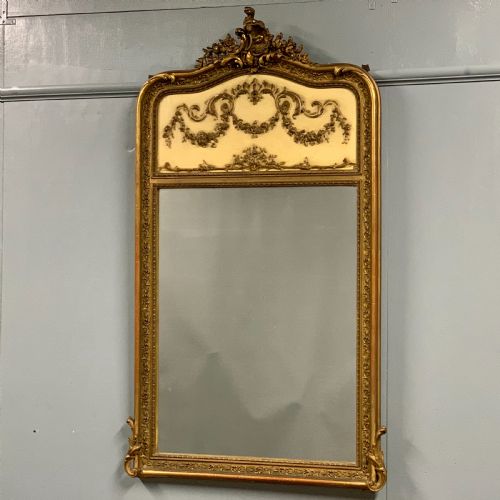 c19th french paint and gilt trumeau mirror - CATEGORY: ANTIQUE MIRRORS - DATED 1880