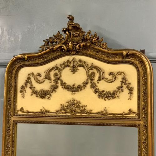 C19TH FRENCH PAINT AND GILT TRUMEAU MIRROR - ADDITIONAL PHOTO 2