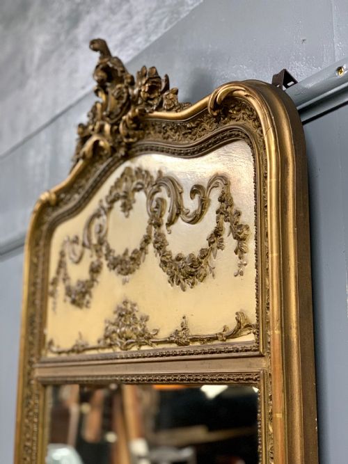 C19TH FRENCH PAINT AND GILT TRUMEAU MIRROR - ADDITIONAL PHOTO 3