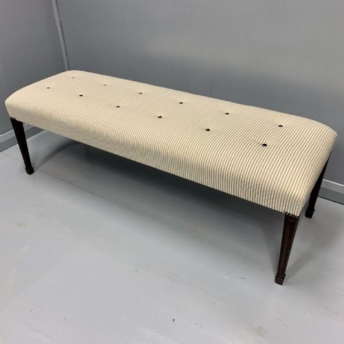 georgian long stool in buttoned ticking - CATEGORY: ANTIQUE STOOLS - DATED GEORGIAN
