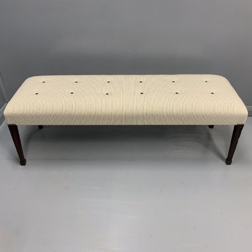GEORGIAN LONG STOOL IN BUTTONED TICKING - ADDITIONAL PHOTO 4