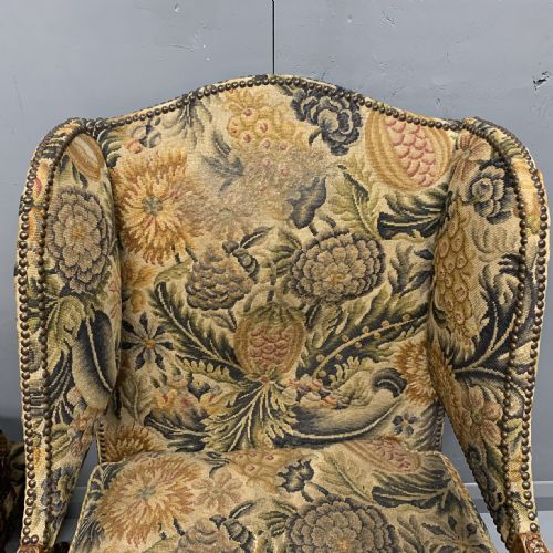 PAIR OF FRENCH CARVED WING ARMCHAIRS IN TAPESTRY - ADDITIONAL PHOTO 6