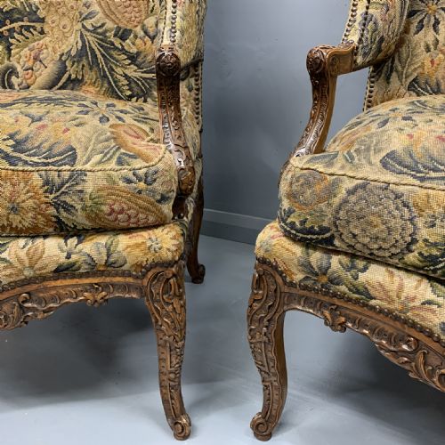 PAIR OF FRENCH CARVED WING ARMCHAIRS IN TAPESTRY - ADDITIONAL PHOTO 7