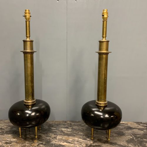 PAIR OF BULBOUS EBONISED AND BRASS LAMPS - ADDITIONAL PHOTO 7