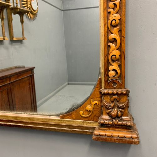 UNUSUAL WALNUT AND BOX WOOD ARCH TOP MIRROR - ADDITIONAL PHOTO 1