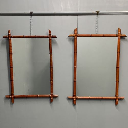 matched pair of red faux bamboo mirrors - CATEGORY: ANTIQUE MIRRORS - DATED 1920