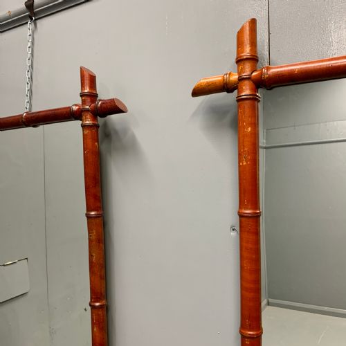 MATCHED PAIR OF RED FAUX BAMBOO MIRRORS - ADDITIONAL PHOTO 1