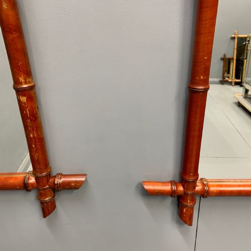 MATCHED PAIR OF RED FAUX BAMBOO MIRRORS - ADDITIONAL PHOTO 2