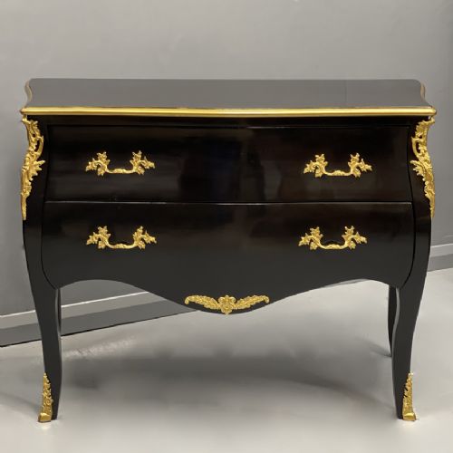 fig 1. French black lacquered & gilt bombe commode 