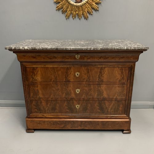 french marble top louis philippe commode - CATEGORY: ANTIQUE CHEST OF DRAWERS - DATED 19TH CENTURY
