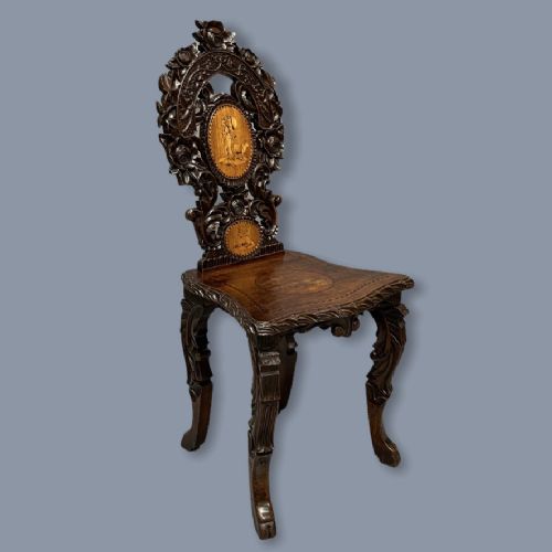 Black Forest Carved and Inlaid Hall Chair