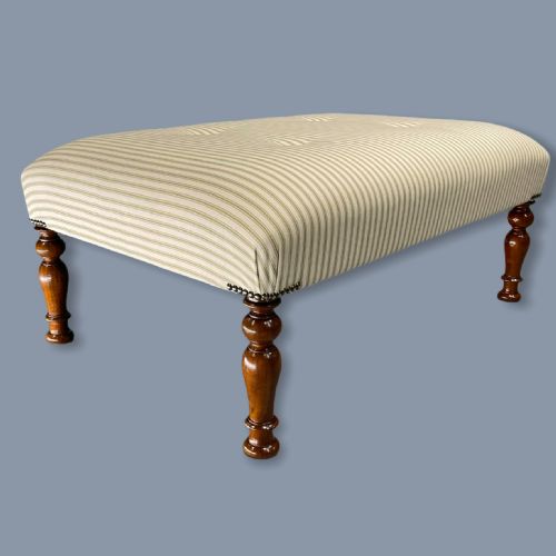 BUTTONED TOP CENTRE FOOTSTOOL IN TICKING - ADDITIONAL PHOTO 5