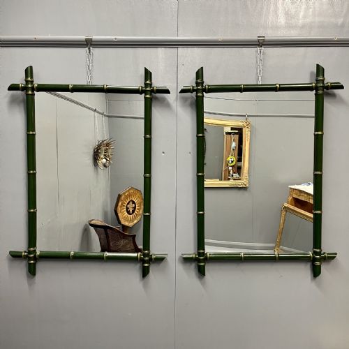 pair of french green and gilt lacquered faux bamboo mirrors - CATEGORY: ANTIQUE MIRRORS - DATED 1930