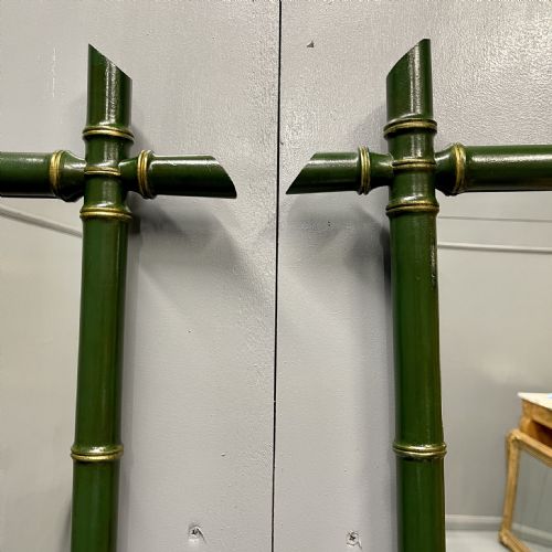 PAIR OF FRENCH GREEN AND GILT LACQUERED FAUX BAMBOO MIRRORS - ADDITIONAL PHOTO 2