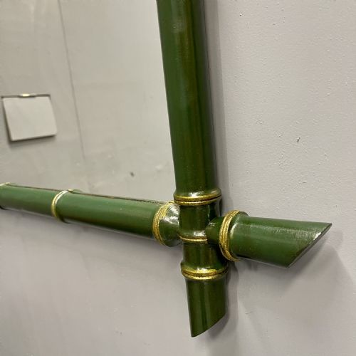 PAIR OF FRENCH GREEN AND GILT LACQUERED FAUX BAMBOO MIRRORS - ADDITIONAL PHOTO 3