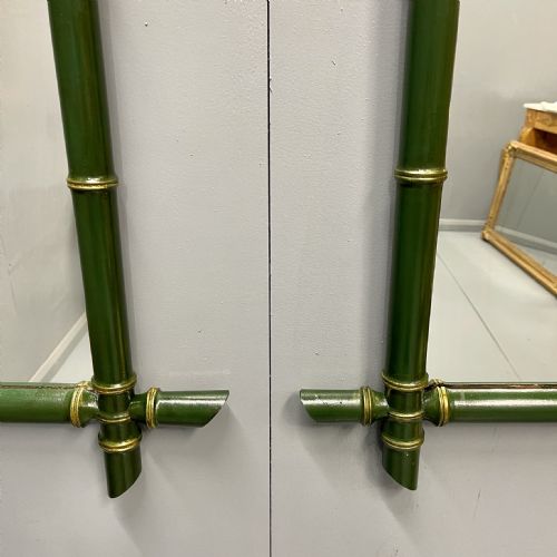 PAIR OF FRENCH GREEN AND GILT LACQUERED FAUX BAMBOO MIRRORS - ADDITIONAL PHOTO 4