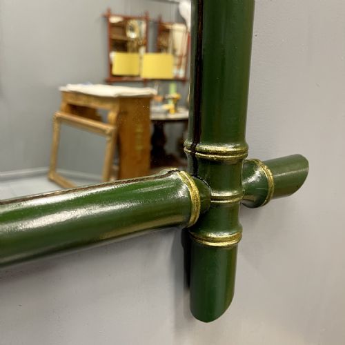 PAIR OF FRENCH GREEN AND GILT LACQUERED FAUX BAMBOO MIRRORS - ADDITIONAL PHOTO 7