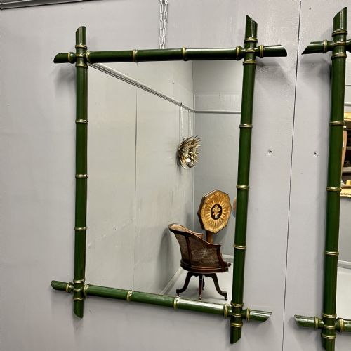 PAIR OF FRENCH GREEN AND GILT LACQUERED FAUX BAMBOO MIRRORS - ADDITIONAL PHOTO 8