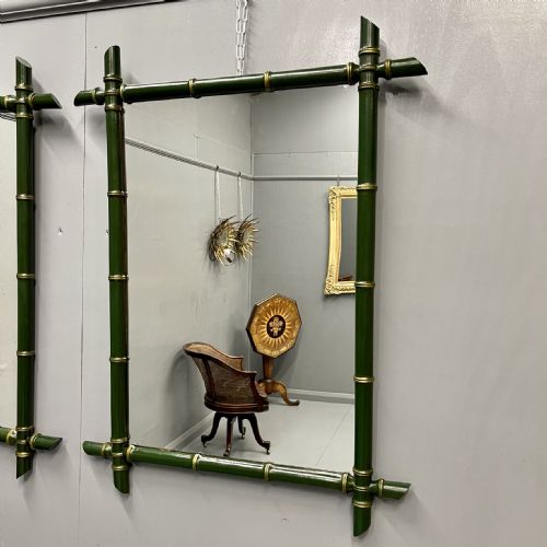 PAIR OF FRENCH GREEN AND GILT LACQUERED FAUX BAMBOO MIRRORS - ADDITIONAL PHOTO 9