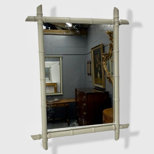 large painted faux bamboo mirror in pale sage - CATEGORY: ANTIQUE MIRRORS - DATED 1930