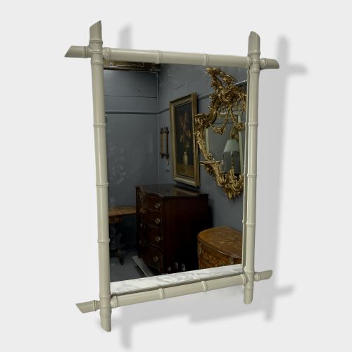 LARGE PAINTED FAUX BAMBOO MIRROR IN PALE SAGE - ADDITIONAL PHOTO 1