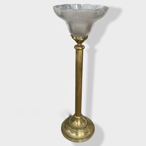 PAIR OF BRASS AND HOLOPHANE UPLIGHTER LAMPS - ADDITIONAL PHOTO 2