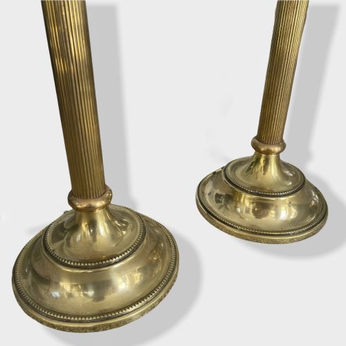 PAIR OF BRASS AND HOLOPHANE UPLIGHTER LAMPS - ADDITIONAL PHOTO 6
