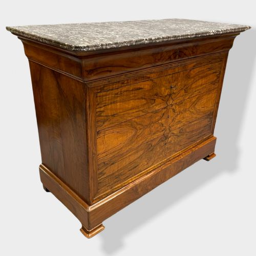 FIGURED WALNUT MARBLE TOP COMMODE - ADDITIONAL PHOTO 5