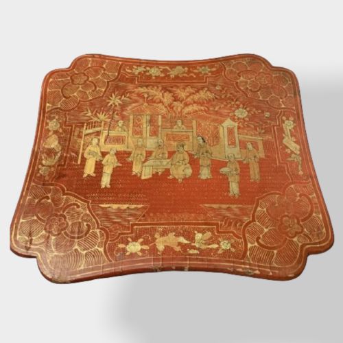 CRUSTY NEST OF 4 CHINESE RED LACQUERED TABLES - ADDITIONAL PHOTO 1