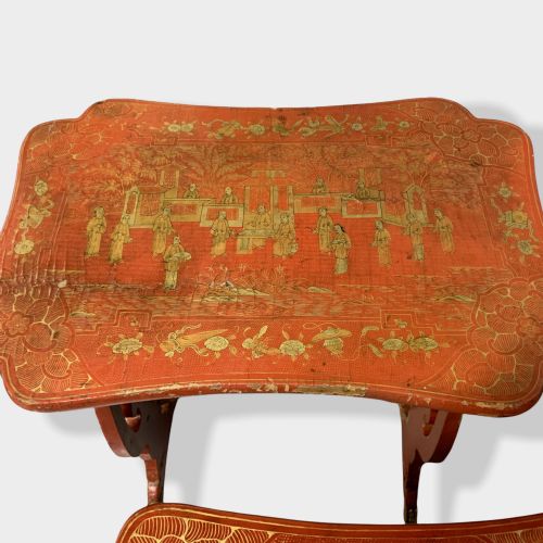 CRUSTY NEST OF 4 CHINESE RED LACQUERED TABLES - ADDITIONAL PHOTO 7
