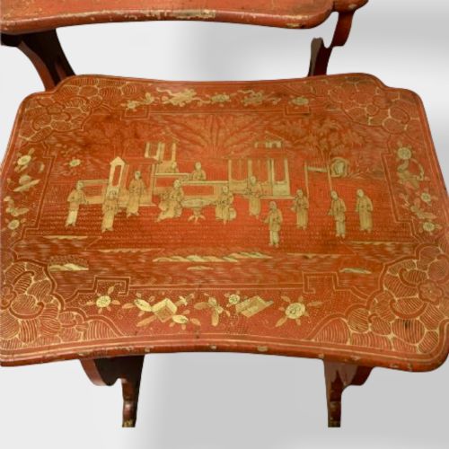 CRUSTY NEST OF 4 CHINESE RED LACQUERED TABLES - ADDITIONAL PHOTO 9