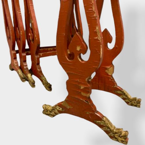 CRUSTY NEST OF 4 CHINESE RED LACQUERED TABLES - ADDITIONAL PHOTO 10
